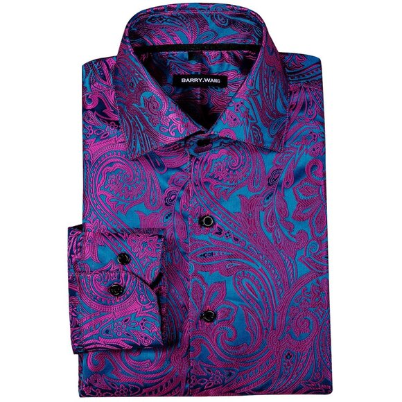 NWT Barry.Wang Silk Blend Blue Pink Paisley Long Sleeve Button Down Size M - Picture 3 of 7
